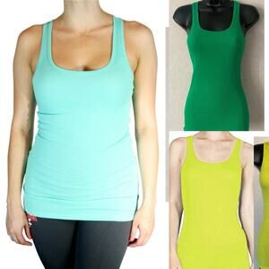 3x ACTIVE BASIC Scoop Neck Racerback Rib Tank Top Women Neon Green Teal Small